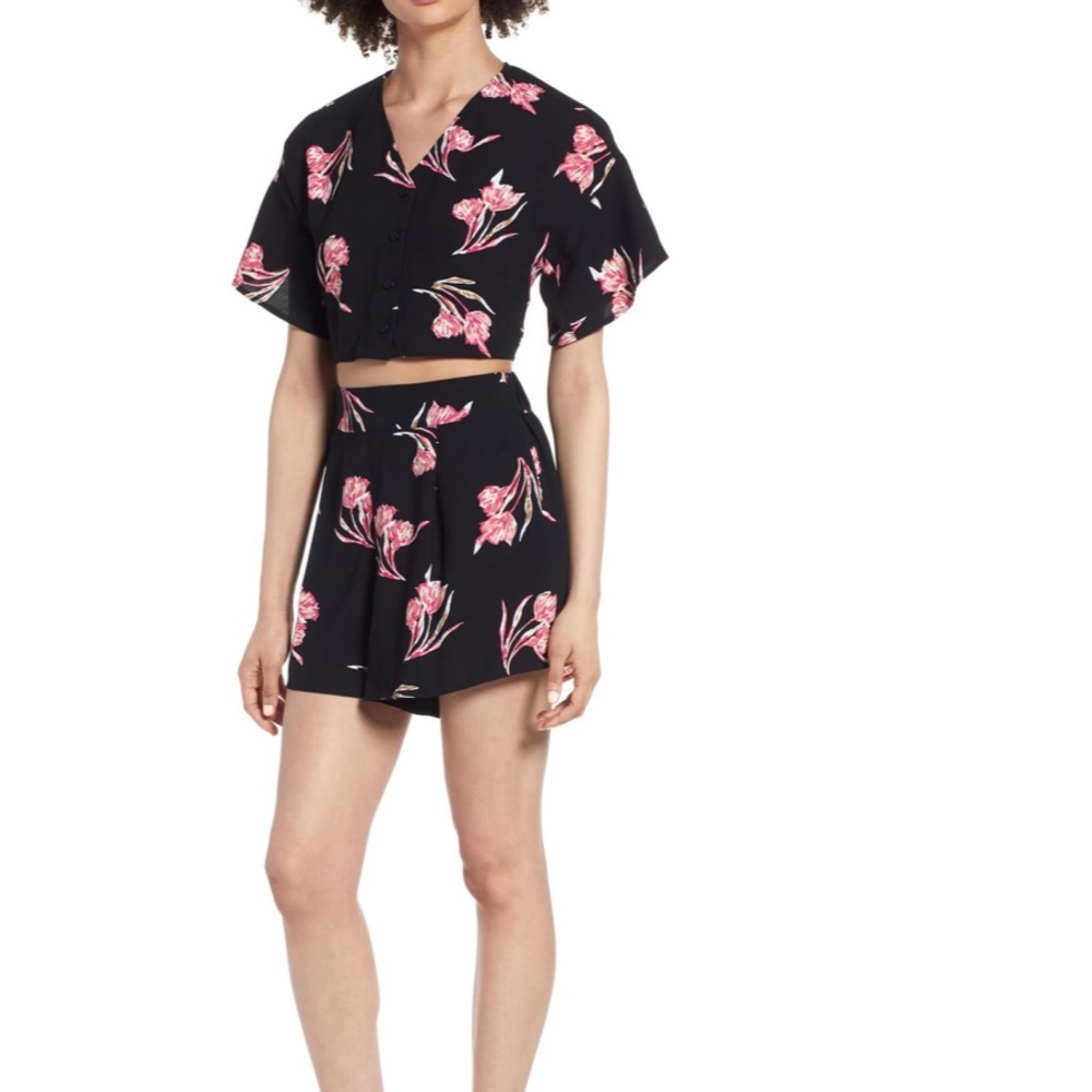 Leith Floral High Waist Shorts and Shirt Set
